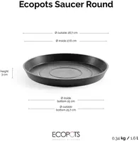 Ecopots kunststof schotel stockholm schotel 28.7x3.5 cm donkergrijs     - afbeelding 3
