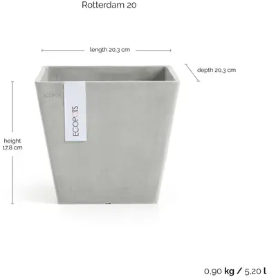 Ecopots Rotterdam Witgrijs L20 x B20 x H17,5 cm - afbeelding 3