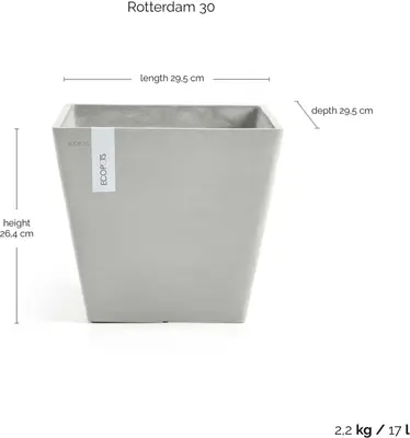 Ecopots Rotterdam Witgrijs L30 x B30 x H26 cm - afbeelding 3