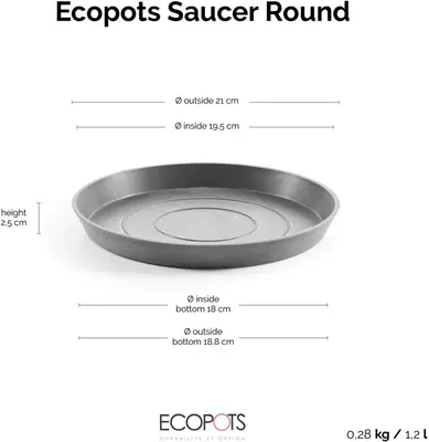 Ecopots Saucer Rond Grijs Ø21 x H2,5 cm - afbeelding 3