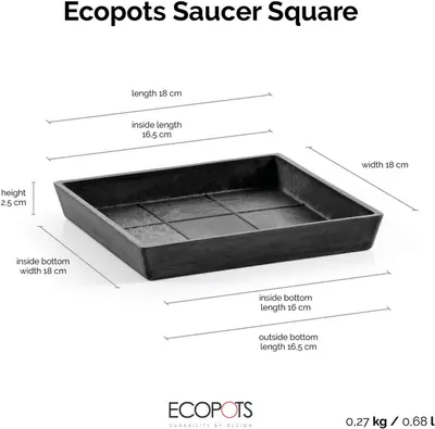 Ecopots Saucer Square Donkergrijs L18 x B18 x H2,5 cm - afbeelding 5