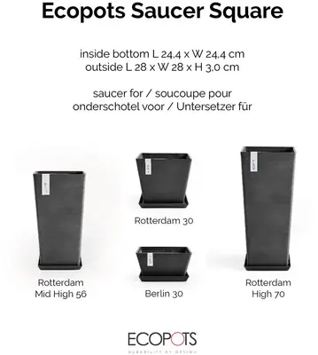 Ecopots Saucer Square Donkergrijs L28 x B28 x H3 cm - afbeelding 4