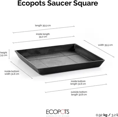 Ecopots Saucer Square Donkergrijs L35,5 x B35,5 x H3,5 cm - afbeelding 5