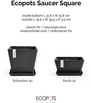 Ecopots Saucer Square Donkergrijs L35,5 x B35,5 x H3,5 cm - afbeelding 4
