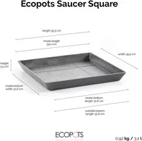 Ecopots Saucer Square Grijs L35,5 x B35,5 x H3,5 cm - afbeelding 5