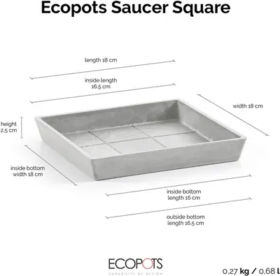 Ecopots Saucer Square Witgrijs L18 x B18 x H2,5 cm - afbeelding 5