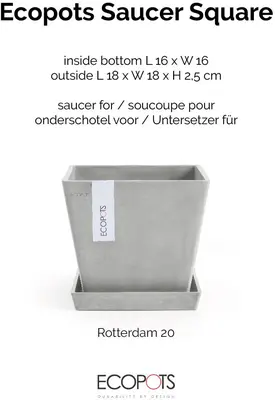 Ecopots Saucer Square Witgrijs L18 x B18 x H2,5 cm - afbeelding 4