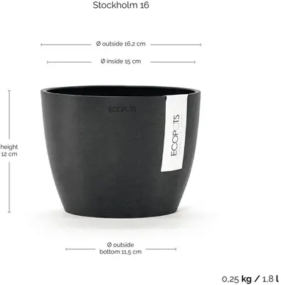 Ecopots Stockholm Donkergrijs Ø16,2 x H12 cm - afbeelding 3