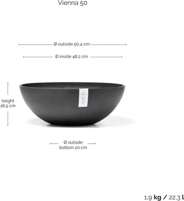 Ecopots Vienna Donkergrijs Ø50cm x H18 cm - afbeelding 4