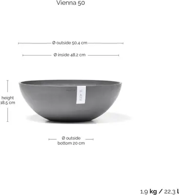 Ecopots Vienna Grijs Ø50cm x H18 cm - afbeelding 3