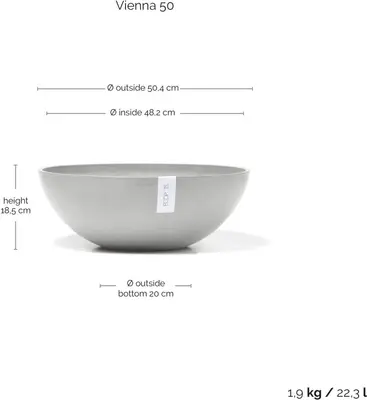 Ecopots Vienna Witgrijs Ø50cm x H18 cm - afbeelding 3