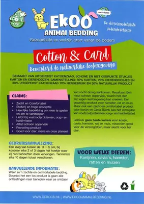 Ekoo Animal Bedding cotton &amp; card, 25 liter - afbeelding 2