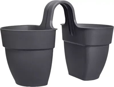 Elho Vibia Campana Flower Twin 21 - Fioriera Da Esterno In Plastica Riciclata, 20.5 X H 26.5 Cm, Colore Nero/Antracite, Resistente Al Gelo E UV