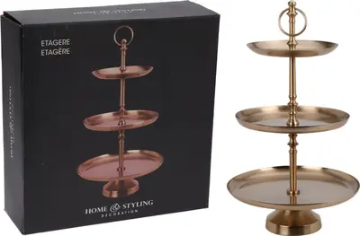 Etagere ijzer 3-laags 30x50cm goud
