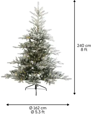 Everlands Grandis fir grote verlichte kunstkerstboom besneeuwd groen 240cm, 700 lampjes - afbeelding 4