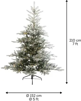 Everlands Grandis fir verlichte kunstkerstboom besneeuwd groen 210cm, 550 lampjes - afbeelding 4