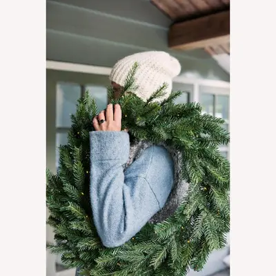 Everlands kerstkrans Grandis - met verlichting 80 LEDs groen 80cm - afbeelding 2