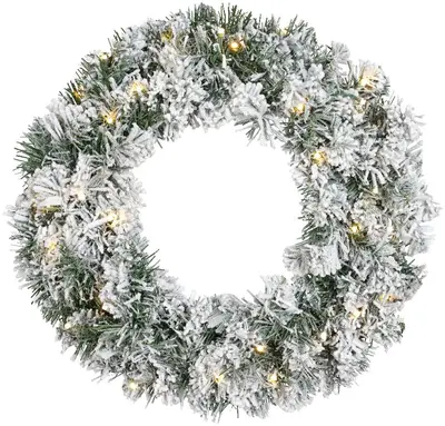 Everlands kerstkrans Imperial - met sneeuw en verlichting 40 LEDs groen, wit 50cm - afbeelding 1