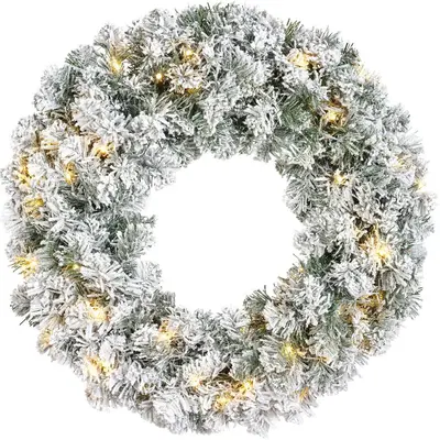Everlands kerstkrans Imperial - met sneeuw en verlichting 50 LEDs groen, wit 60cm - afbeelding 1