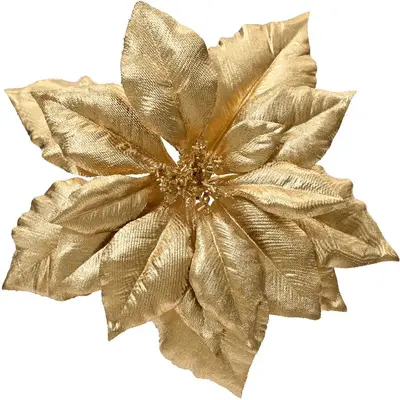 Everlands kunstbloem poinsettia 24cm goud - afbeelding 1