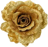 Everlands kunstbloem roos op clip 12cm goud - afbeelding 1