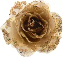 Everlands kunstbloem roos op clip 14cm licht goud - afbeelding 1