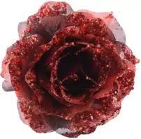 Everlands kunstbloem roos op clip 14cm ossenbloed