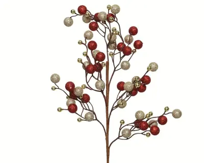 Everlands kunsttak bessen 60cm rood, goud - afbeelding 1