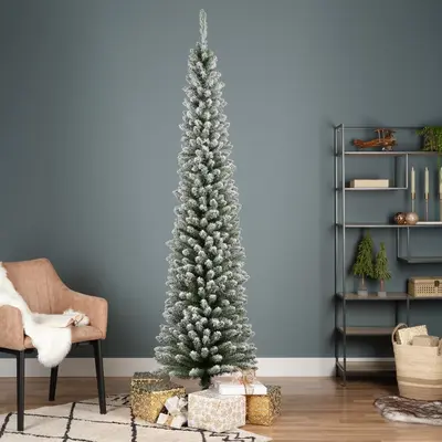 Everlands Pencil pine grote kunstkerstboom besneeuwd groen 240cm - afbeelding 5