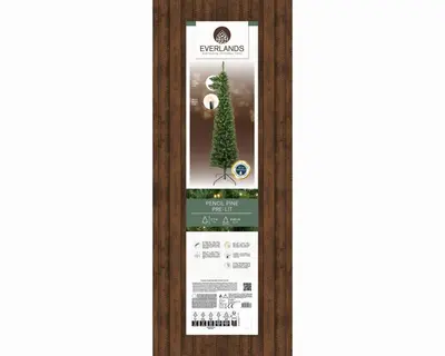 Everlands Pencil pine grote verlichte kunstkerstboom groen 210cm, 280 lampjes - afbeelding 6