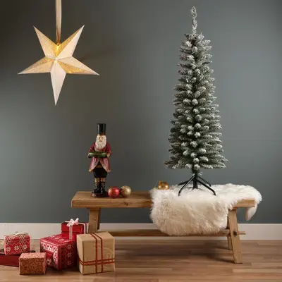 Everlands Pencil pine kunstkerstboom besneeuwd groen 150cm - afbeelding 5