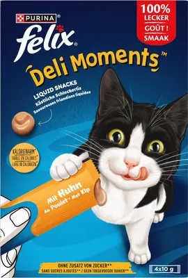 FELIX Deli Moments smakelijke vloeibare kattensnacks met Kip 4x10g - afbeelding 2