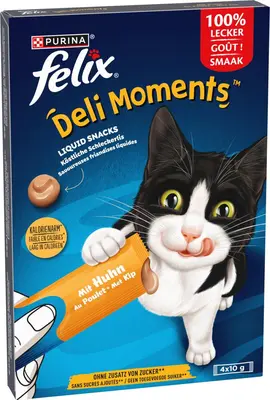 FELIX Deli Moments smakelijke vloeibare kattensnacks met Kip 4x10g - afbeelding 3