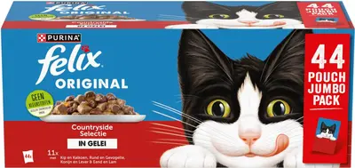 FELIX Original met Rund en Gevogelte, met Kip en Kalkoen, met Konijn en Lever, met Eend en Lam in Gelei, nat kattenvoer, 85g portiezakje - afbeelding 1