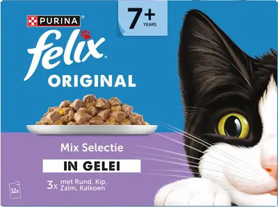 Felix Original Senior 7+ mix selectie in gelei rund, kip & kalkoen 12 x 85g - afbeelding 6