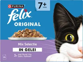 Felix Original Senior 7+ mix selectie in gelei rund, kip & kalkoen 12 x 85g - afbeelding 6