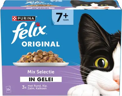 Felix Original Senior 7+ mix selectie in gelei rund, kip & kalkoen 12 x 85g - afbeelding 5