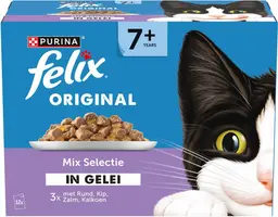 Felix Original Senior 7+ mix selectie in gelei rund, kip & kalkoen 12 x 85g - afbeelding 5