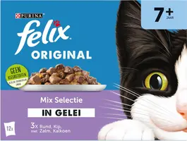 Felix Original Senior 7+ mix selectie in gelei rund, kip & kalkoen 12 x 85g - afbeelding 1