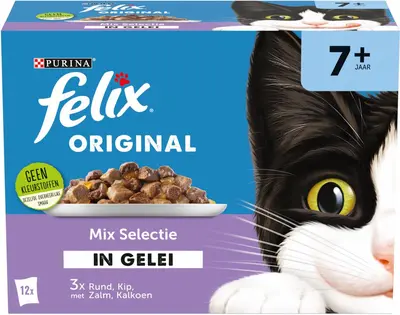 Felix Original Senior 7+ mix selectie in gelei rund, kip & kalkoen 12 x 85g - afbeelding 4