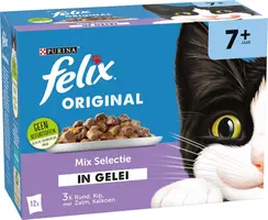 Felix Original Senior 7+ mix selectie in gelei rund, kip & kalkoen 12 x 85g - afbeelding 3