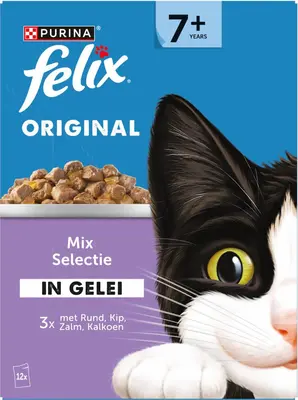 Felix Original Senior 7+ mix selectie in gelei rund, kip & kalkoen 12 x 85g - afbeelding 3
