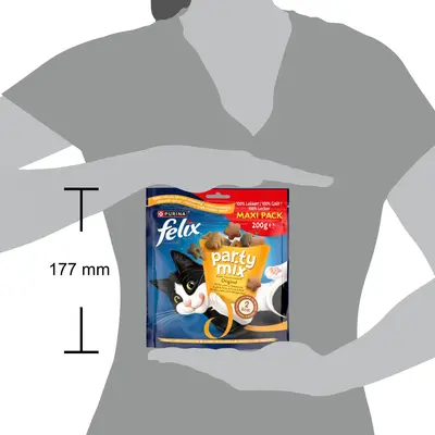 FELIX Party Mix Original met Kip-, Lever- en Kalkoensmaak kattensnacks 200g - afbeelding 1