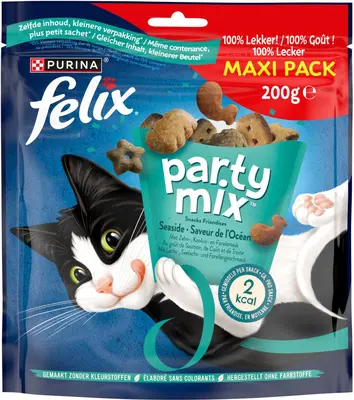 FELIX Party Mix Seaside met Zalm-, Koolvis- en Forelsmaak kattensnacks 200g - afbeelding 1