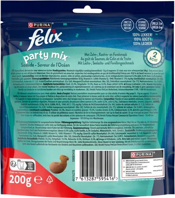 FELIX Party Mix Seaside met Zalm-, Koolvis- en Forelsmaak kattensnacks 200g - afbeelding 2