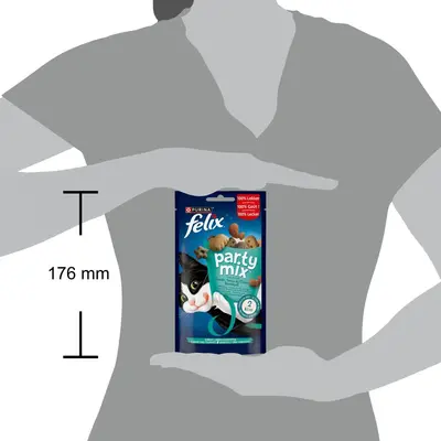 FELIX Party Mix Seaside met Zalm-, Koolvis- en Forelsmaak kattensnacks 60g - afbeelding 3