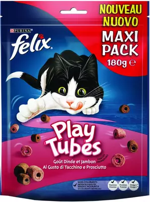 FELIX® Play Tubes met Kalkoen- en Hamsmaak kattensnacks 180g