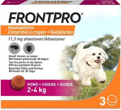 FRONTPRO kauwtabletten. Lekkere, makkelijke vlooien- en tekenbescherming voor honden