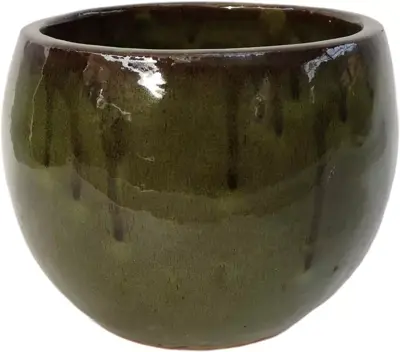 Geglazuurde bloempot egg 24x18 cm jade zwart - afbeelding 1