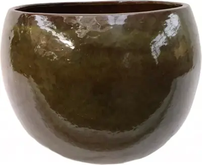 Geglazuurde bloempot egg 56x42 cm jade zwart - afbeelding 1